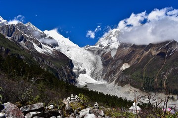 Fototapeta na wymiar Glacier No. 1 in Hailuogou valley with Mt. Gongga in the background, Sichuan, China 