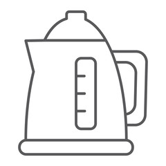 Electric kettle thin line icon, drink and appliance, teapot sign, vector graphics, a linear pattern on a white background.