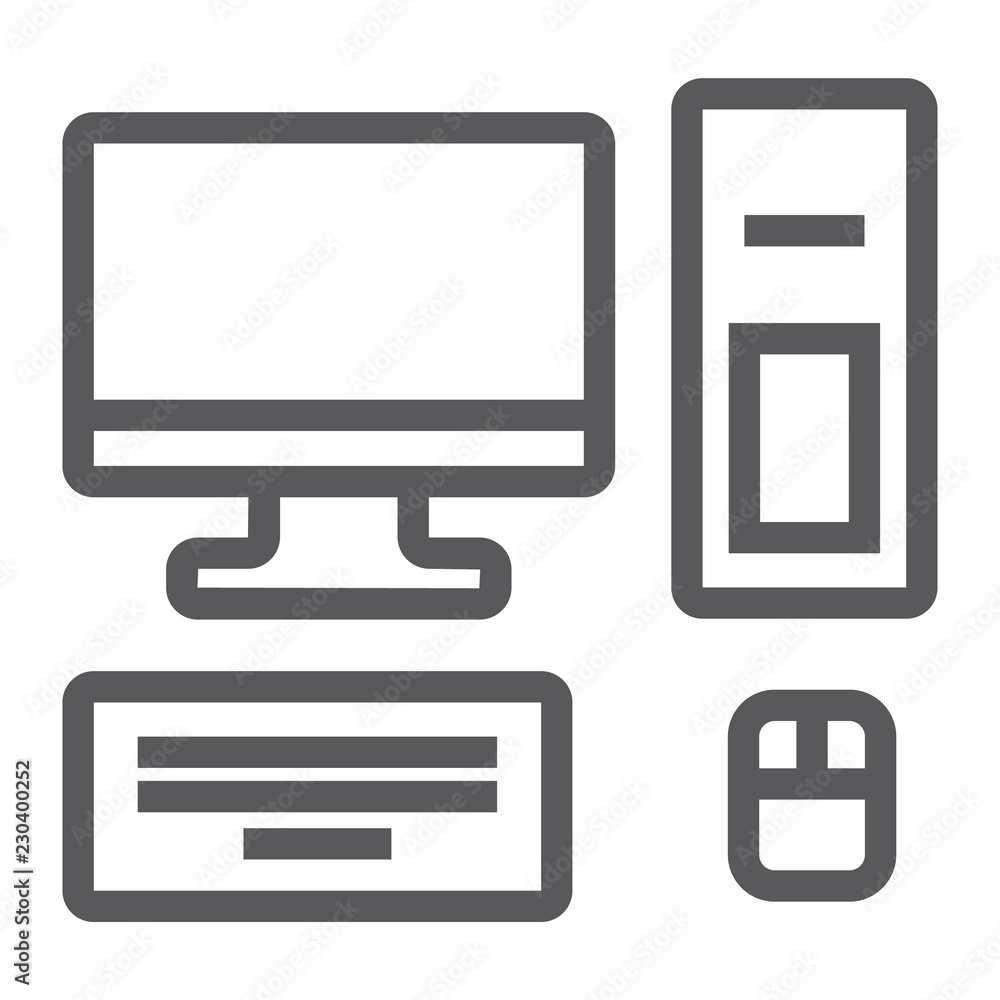 Poster computer line icon, technology and desktop, pc sign, vector graphics, a linear pattern on a white ba