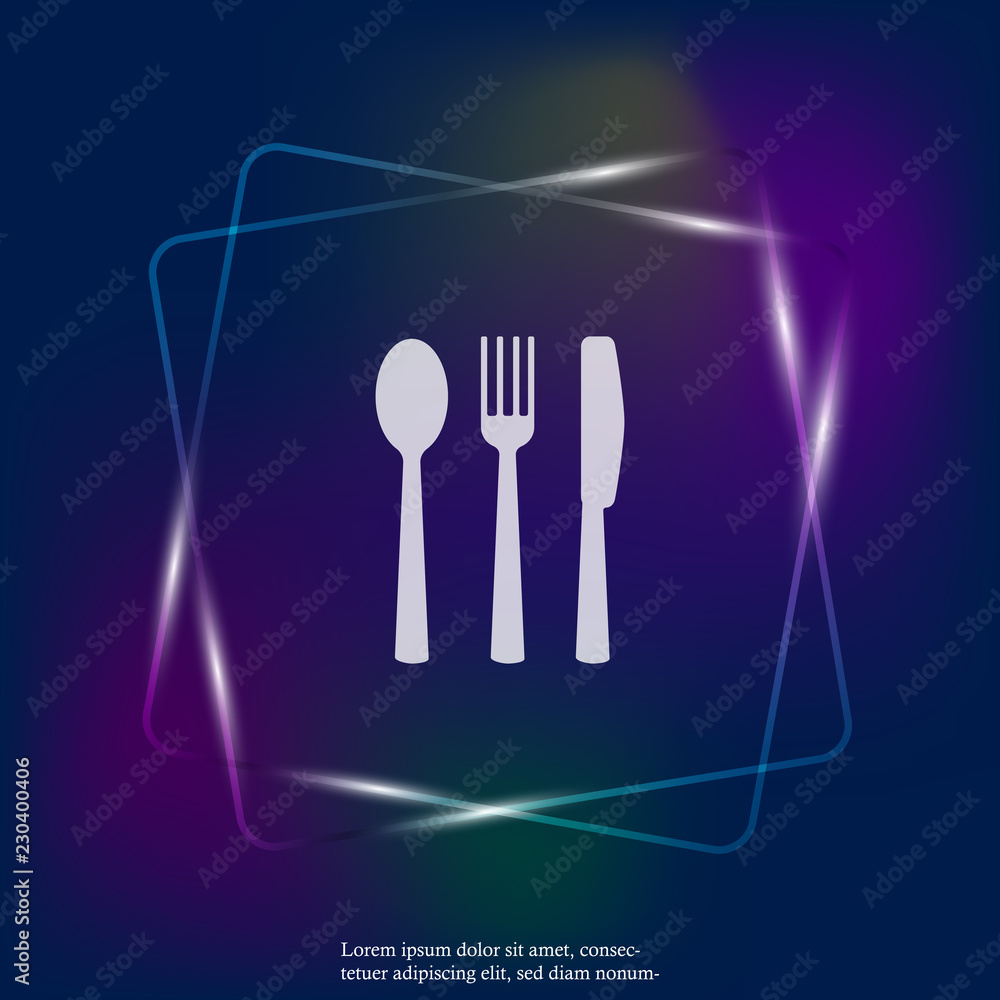 Poster vector set icon knife, fork, spoon. cutlery. table setting neon light icon. layers grouped for easy 