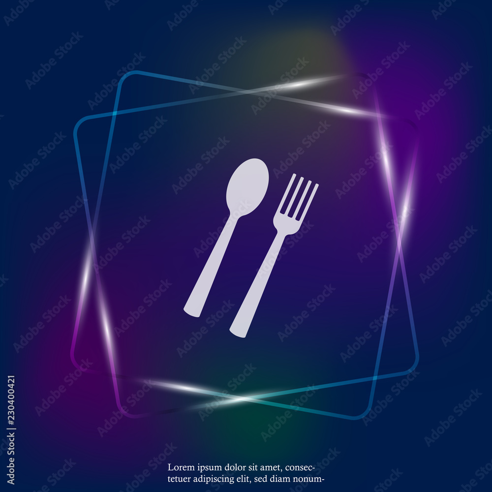 Poster vector set icon fork, spoon. cutlery. table setting neon light icon. layers grouped for easy editing