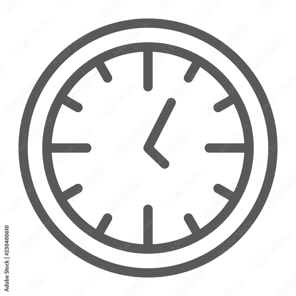 Poster clock line icon, time and dial, watch sign, vector graphics, a linear pattern on a white background.