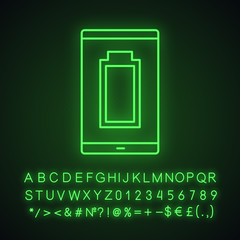 Fully charged smartphone battery neon light icon