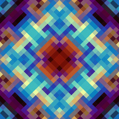 Geometric abstract symmetric pattern in pixel art style. Seamless geometric background. Vector image.