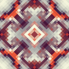 Geometric abstract symmetric pattern in pixel art style. Seamless geometric background. Vector image.