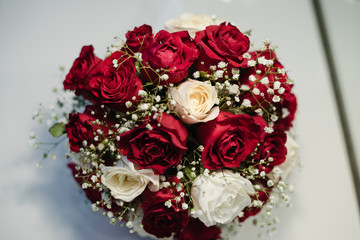 the bride's bouquet, bridal bouquet of red roses