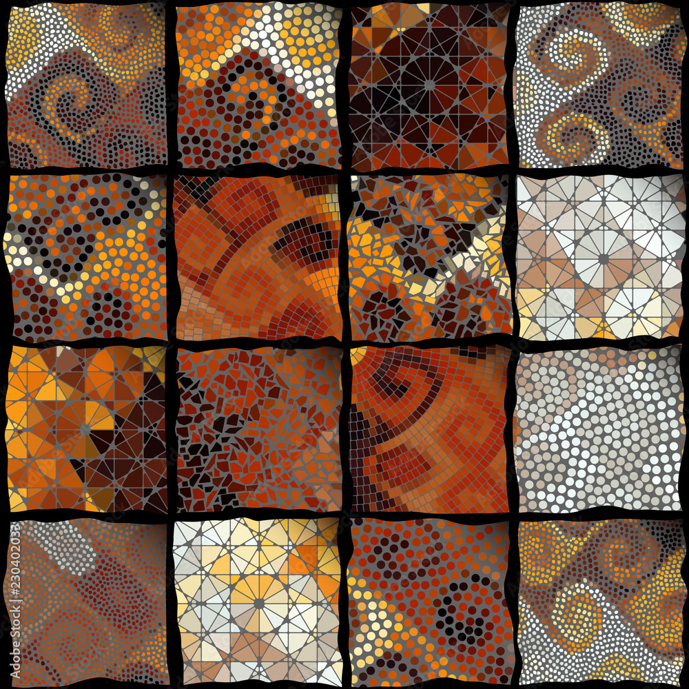 Poster Seamless background pattern. Mosaic art pattern based on Art Nouveau style. Block design of squares. Vector image.