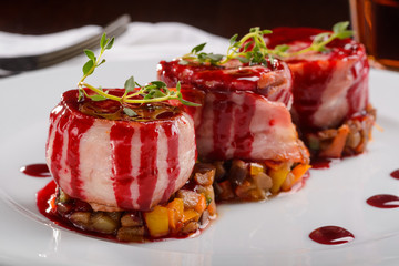 Three pork medallions in macro