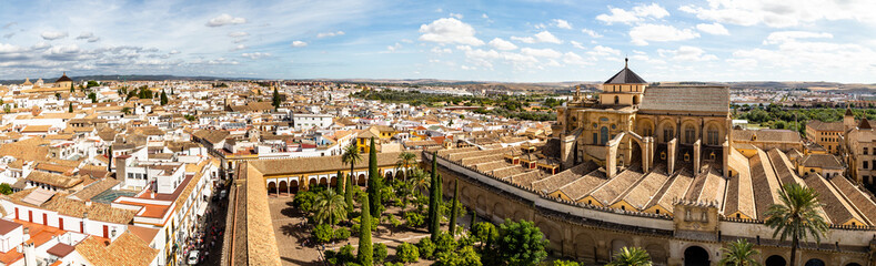 Panoramic view of Mezquita, Catedral de Cordoba, from the Bell tower, the former Minaret of the...