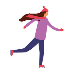 woman with winter clothes and ice skating