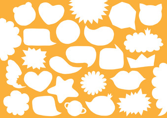 Collection of vector blank empty white paper cut speech bubbles. Set distorted trendy shapes. Kids comics stickers forms