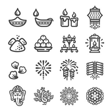 happy diwali festival and celebration icon set,vector and illustration