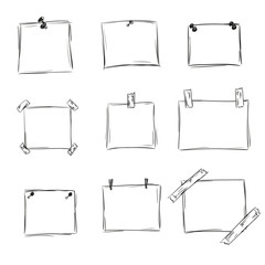 set of hand drawn paper with clip isolated on white