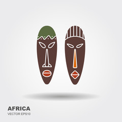 African Masks Isolated on White. Vector icons for tribal designs