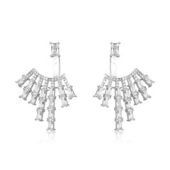 Pair of silver diamond earrings isolated on white