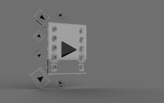 Filmstrip and button play background 3D rendering