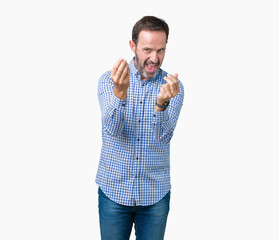 Handsome middle age elegant senior man over isolated background Doing money gesture with hand,...