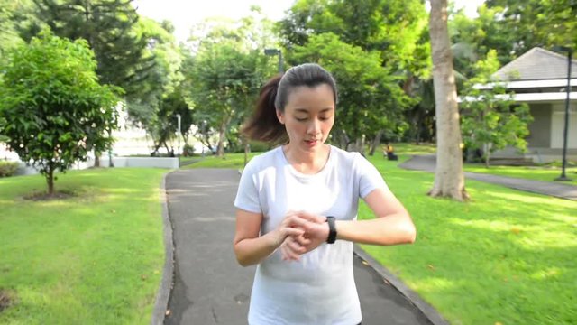 Cardio jogging workout girl training in the park