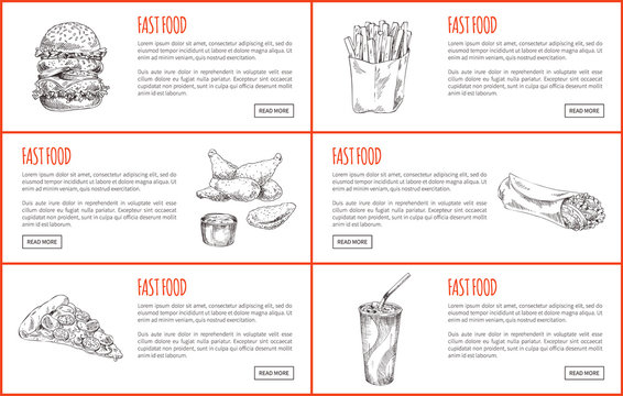 Take Away or Fast Food Icon Set for Landing Page
