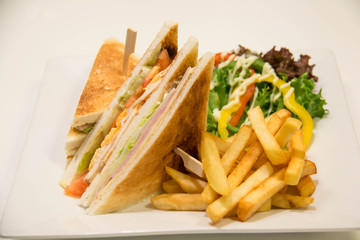  Chicken club sandwich with french fries