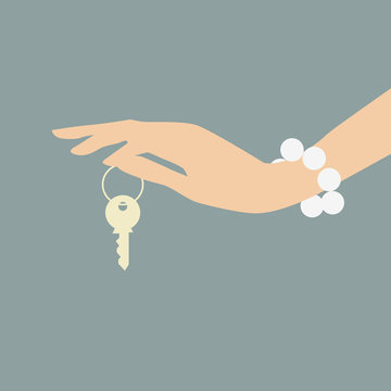 Hand Holding Key. Real Estate Concept. Vector Illustrat - Illustration