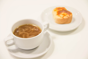 French onion soup, with cheesy croutons.