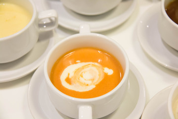 Variety of cream soups  in white