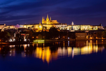 Fototapeta na wymiar Prague skyline at night in autumn