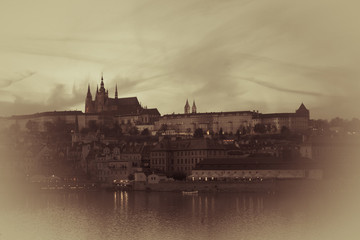 Prague castle sepia vignette