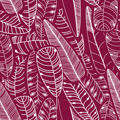 Hand drawn feathers set. Cute Vector Seamless Pattern.