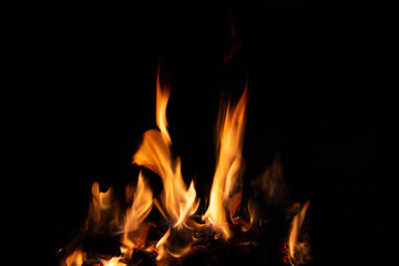 Close up photography of flames on black background