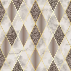 Foto op Plexiglas Marble and Leopard Luxury Geometric Seamless Pattern © kronalux