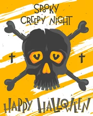 Küchenrückwand glas motiv Scary halloween poster with lettering,skull and bones.Halloween design perfect for prints,flyers,banners invitations,greeting scrapbooking and more.Vector Halloween illustration. © Xenia Artwork 