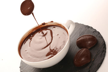 close up of dark hot chocolate cup on