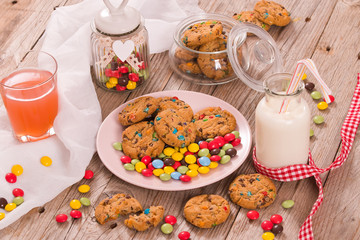 Candy coated cookies.
