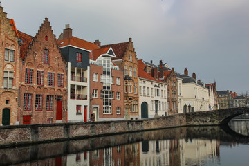Fototapeta na wymiar view of the old houses on the embankment of the river in the city of Ghent in Belgium