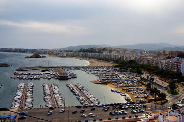 Panoramic aerial view of Blanes in Costa Brava, Spain