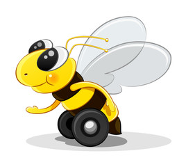 Bee on wheels. Character quickly goes to segway. EPS10 vector illustration isolated on white background.