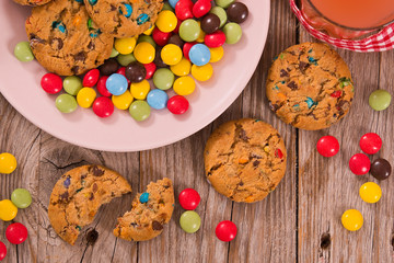 Candy coated cookies.