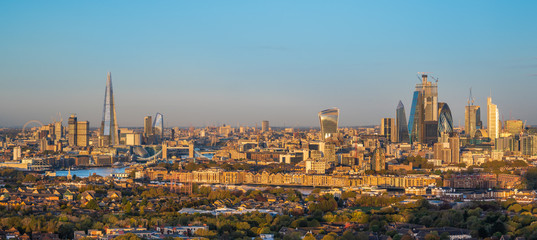 Panorama of London city. View of the city centre with historical and modern famous skyscraper buildings - obrazy, fototapety, plakaty