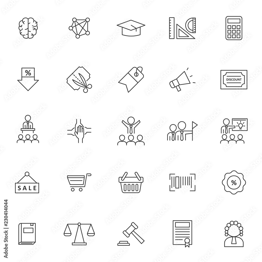 Poster set of business or finance icon, with simple style and editable stroke, use for web asset and presen