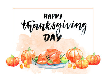 happy thanksgiving day watercolor card - 230414012
