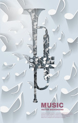 Music background with trumpet and notes - Illustration