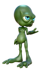 3D Rendering Green Alien on White