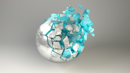 3D rendered broken sphere with turquoise inside