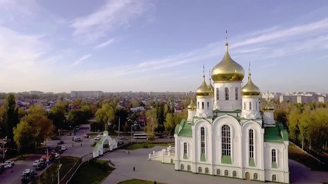 Trinity Orthodox Church in Tambov. Aerial Video 02
