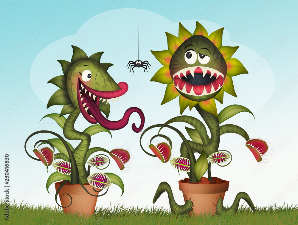 Sticker illustration of carnivorous plant