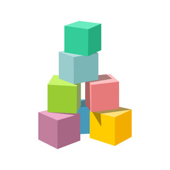 Pastel colored block building tower. Bricks vector illustration on white background. Blank cubes for your own design.