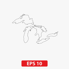 Map of Great Lakes. Vector