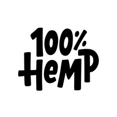 Hemp text label. Cannabis word. Hand drawn lettering mariguana design element